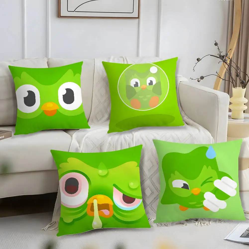 D-Duolingo Owl D-Duo Pillow Case Short Plush Print Cushion Cover Square Throw Pillow Covers Sofa Home Decor