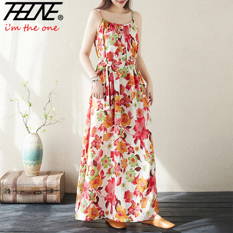 Nuova estate vestito indiano abbigliamento donna Ropa De Muje Boho con cintura lungo Vintage cinturino coreano moda Casual abito floreale bohémien