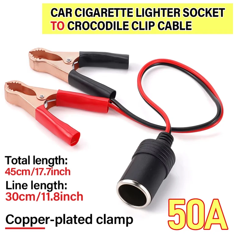 

12v Car Battery Terminal Clip-on Cigarette Lighter Power Socket Adaptor Connector Emergency Power with Cable Line Clamps Clips