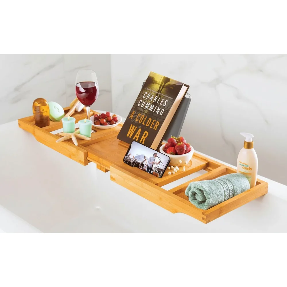 

Складной расширяемый бамбуковый поднос для ванны с держателем для вина и подставкой для планшета - Caddy для спа-ванны для женщин, релаксация