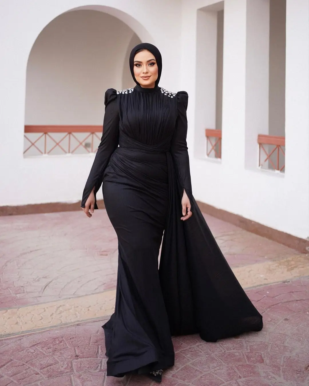 Jirocum Mermaid Prom Dress Women's Long Sleeve High Neck Muslim Party Evening Gowns Temperament Black Special Occasion Dresses