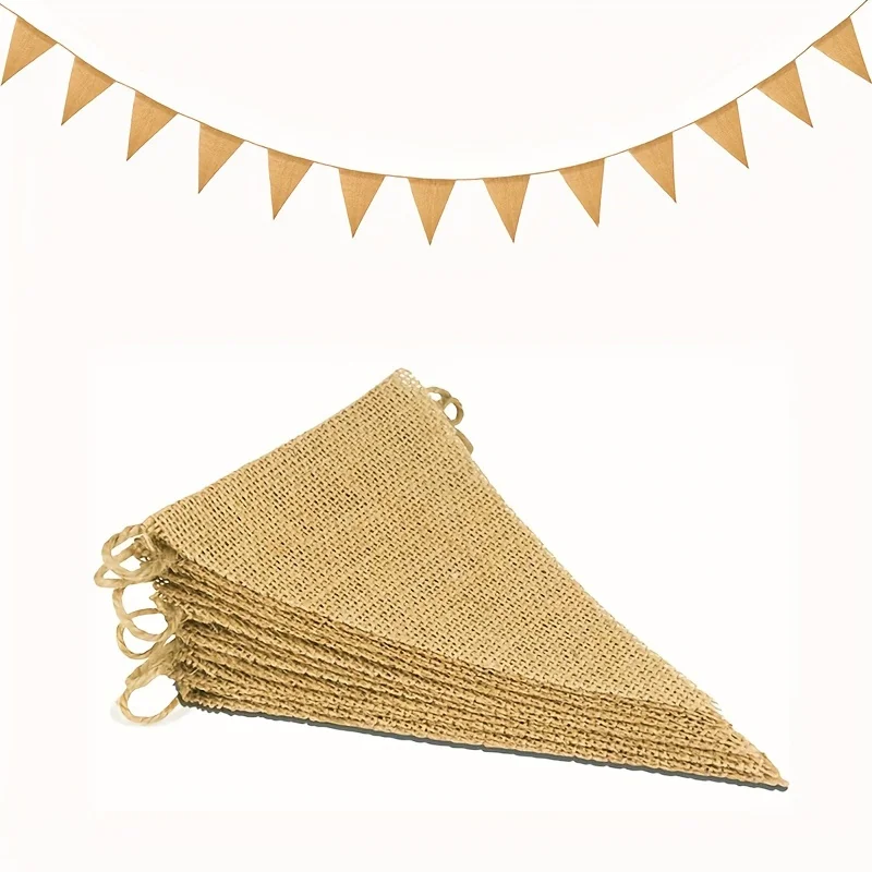 1 item 3M long Vintage Jute Burlap Banner Wedding Party Photography Props Celebration Party Decoration Banner 13 Flags