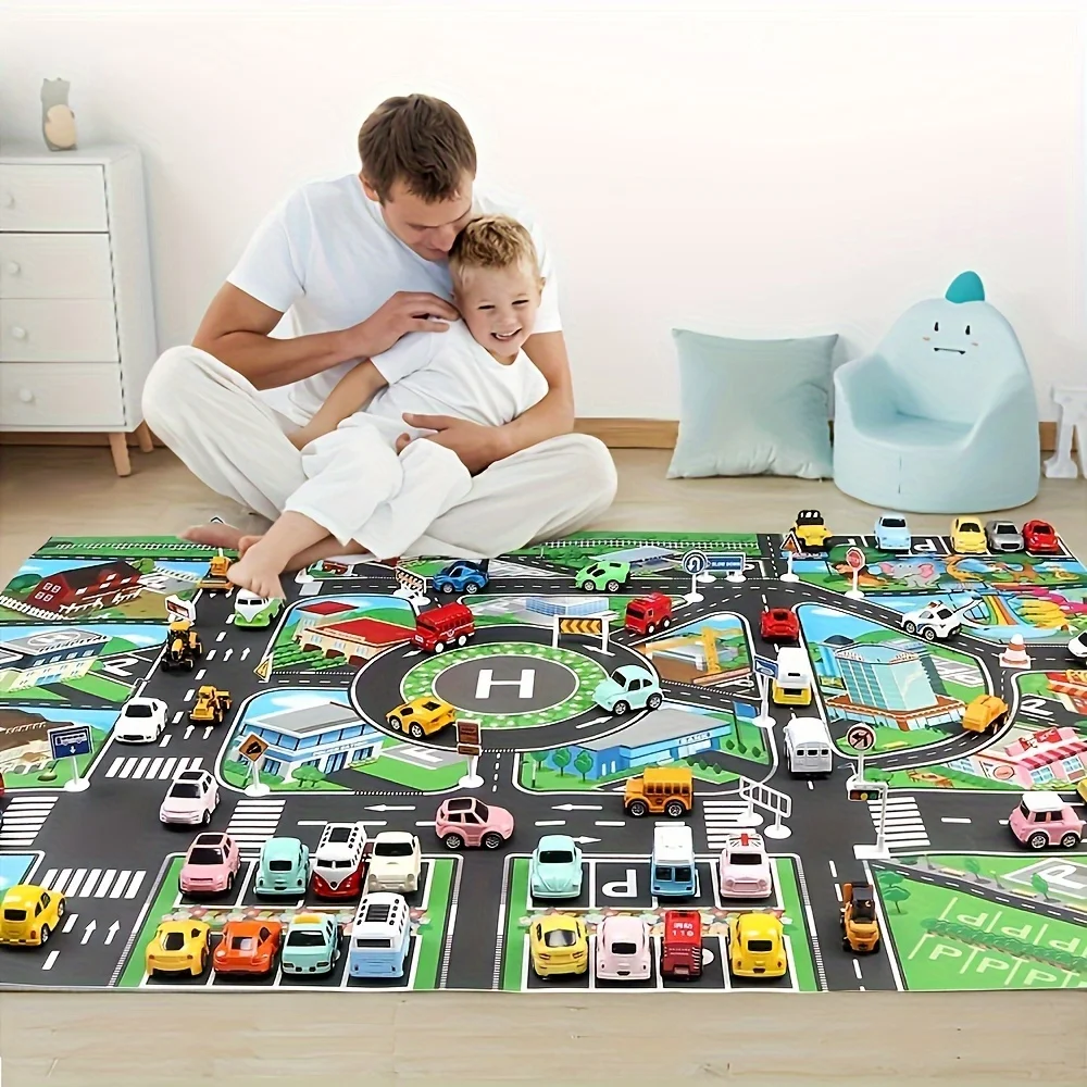 1 unidad, tapete de juego de tráfico urbano, almohadilla de juego grande, impermeable, mapa de carretera interactivo para niños que juegan con coches de juguete, herramienta educativa