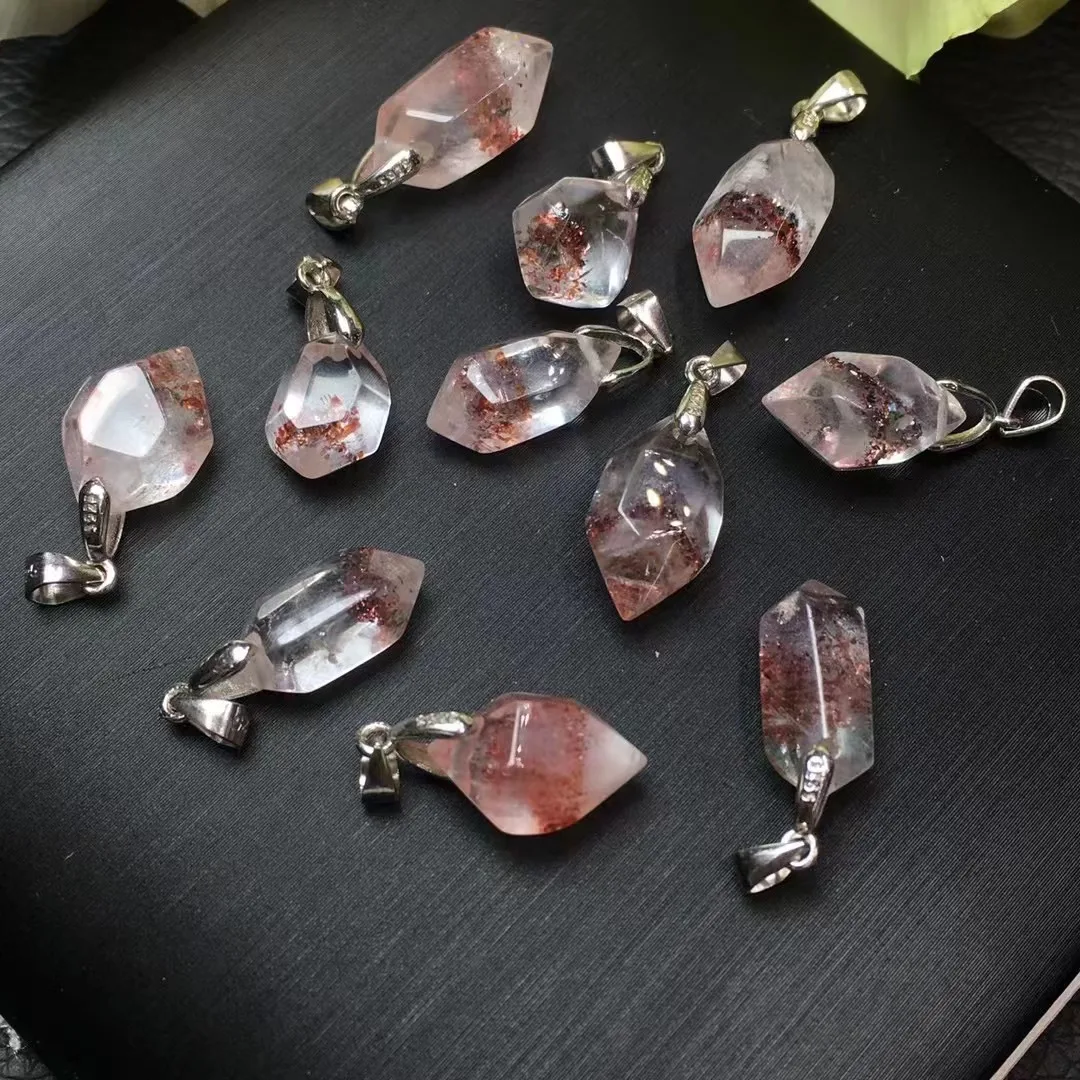 Unit One Piece 925 Silver Buckle Natural Strawberry Quartz Crystal Healing Free Form Shape Pendant