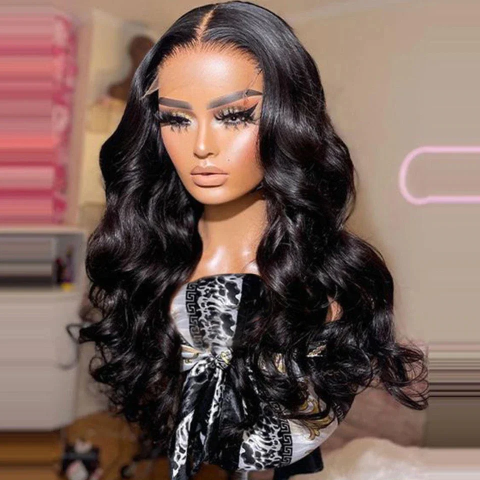 Baby Hair Preplucked Soft Long 5x5 Black Wave 30inch Glueless Silk Base Jewish Human Hair Wig With HD Lace European Hair Daily