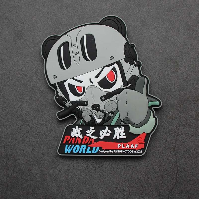 Q Version Panda Pilot Fighter PVC Patches PLAAF Arrived Safely 3D Rubber Tactics for Bag Clothing Vest DIY Decorative