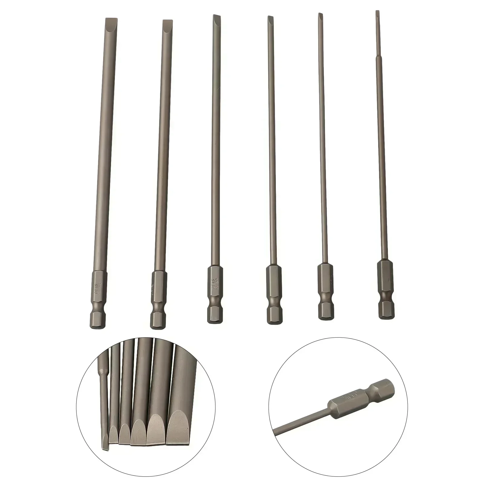 6pcs 100/150mm Slotted Screwdriver Bit Set /4'' Hex Shank Magnetic Flat Head Screw Driver Screwdriver Bits SL2 SL2.5 SL3 SL4 SL5