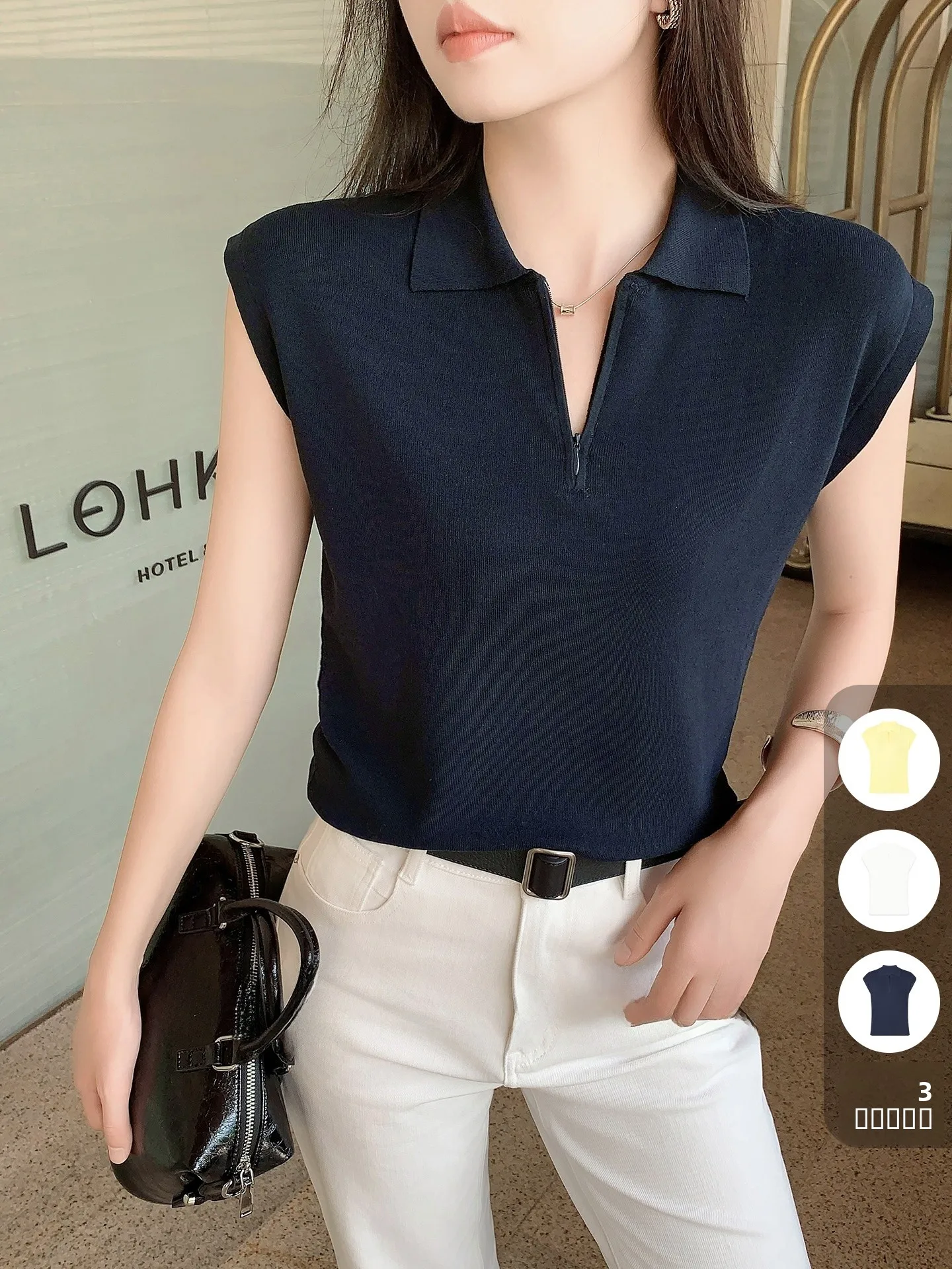 

Вязаный топ Meiyang из шелкового ацетата с отложным воротником, классическим узором и прямым кроем, стандартная длина рукава