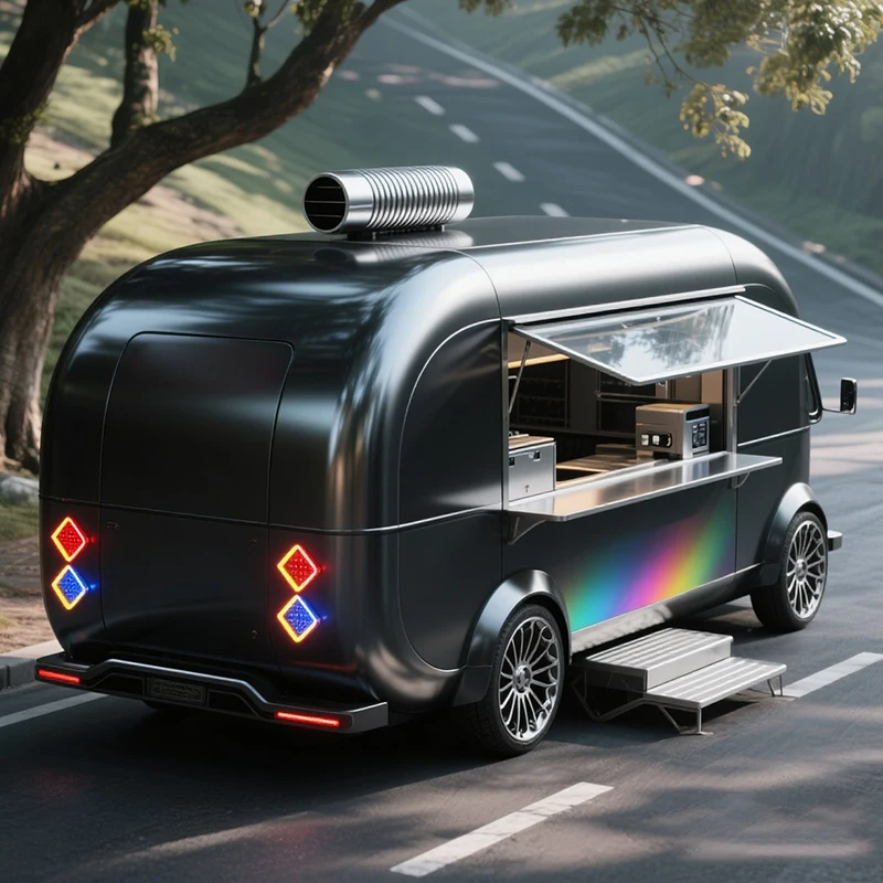 Big Coffee Bbq Food Trucks Mobile Food Trailer Kitchen air Conditioner pink Food Truck Fully Equipped view 6
