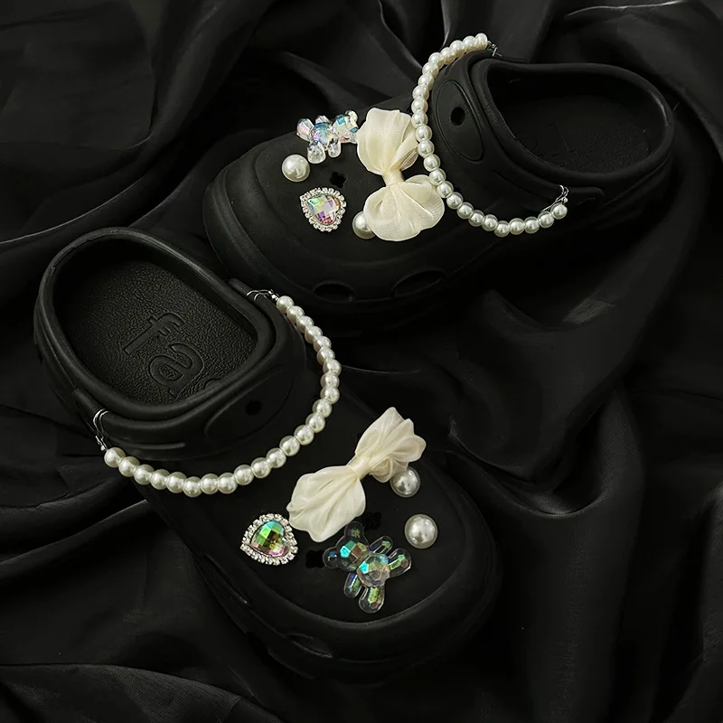 Clogs Shoes DIY Accessories Fog Heart Upper Decoration Wind Series Pearl Chain Shoe Charms Shoe Buckle Accessories