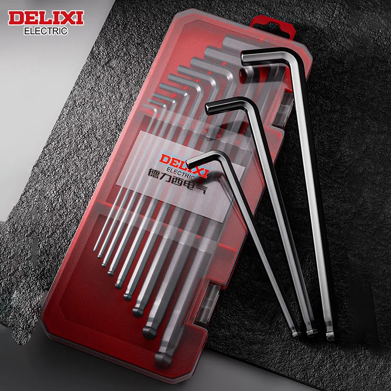 DELIXI ELECTRIC Allen Key Set，S2 Alloy Steel Durable Allen Hex Wrench Screwdriver Thickening Box-packed Set，Vehicle Maintenance