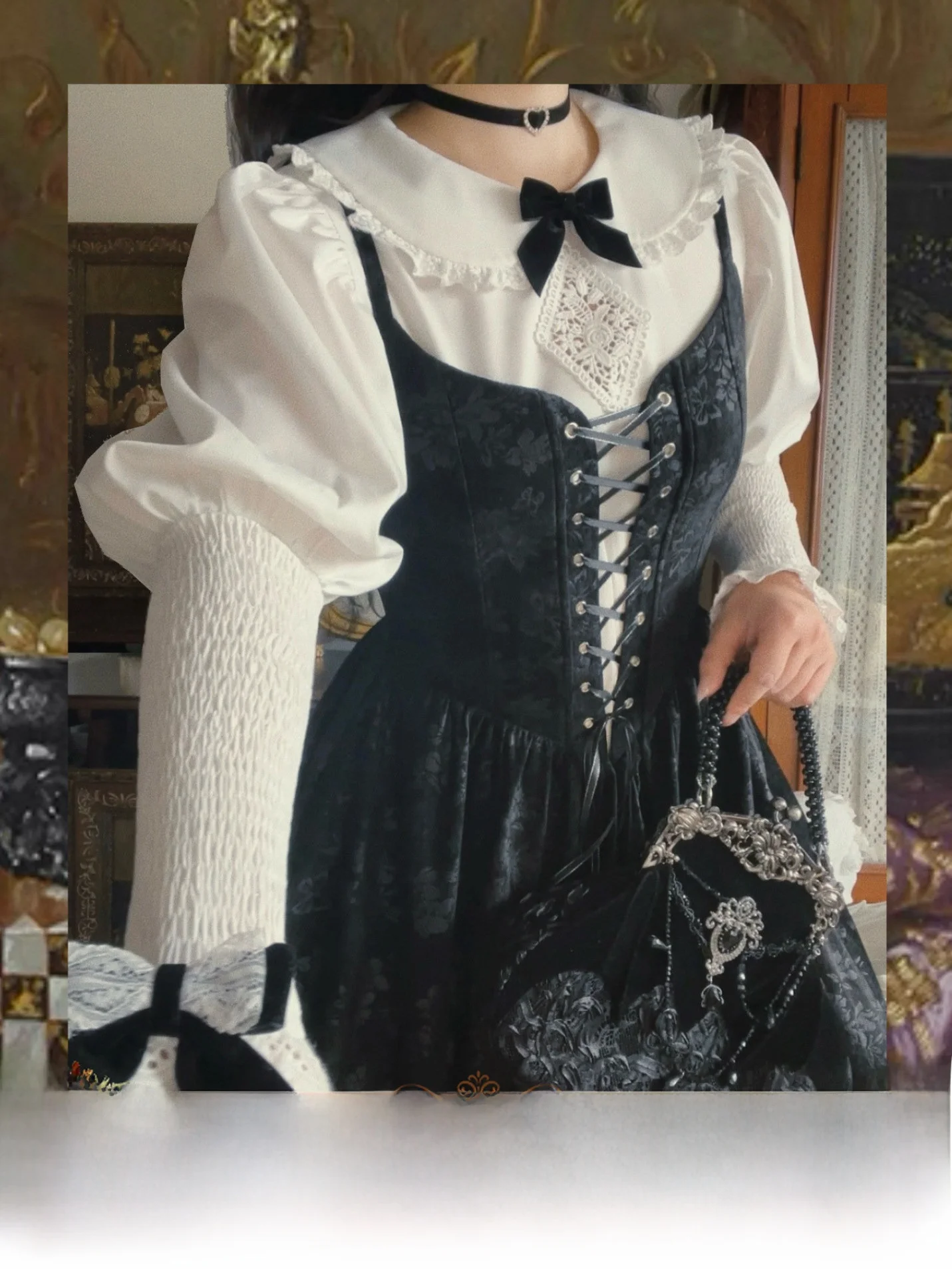 

Ретро Little Bla irt Collar Floral Emed eep Leg Sve Dr Set Женский ансамбль Faion Princ Sve Ds...