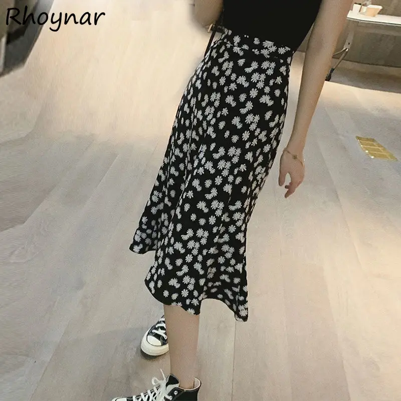 

Юбки женские с принтом и высокой талией, элегантные, милые, модные, для отдыха, универсальные, весна-лето, до середины икры, корейский стиль, женские Faldas, популярные