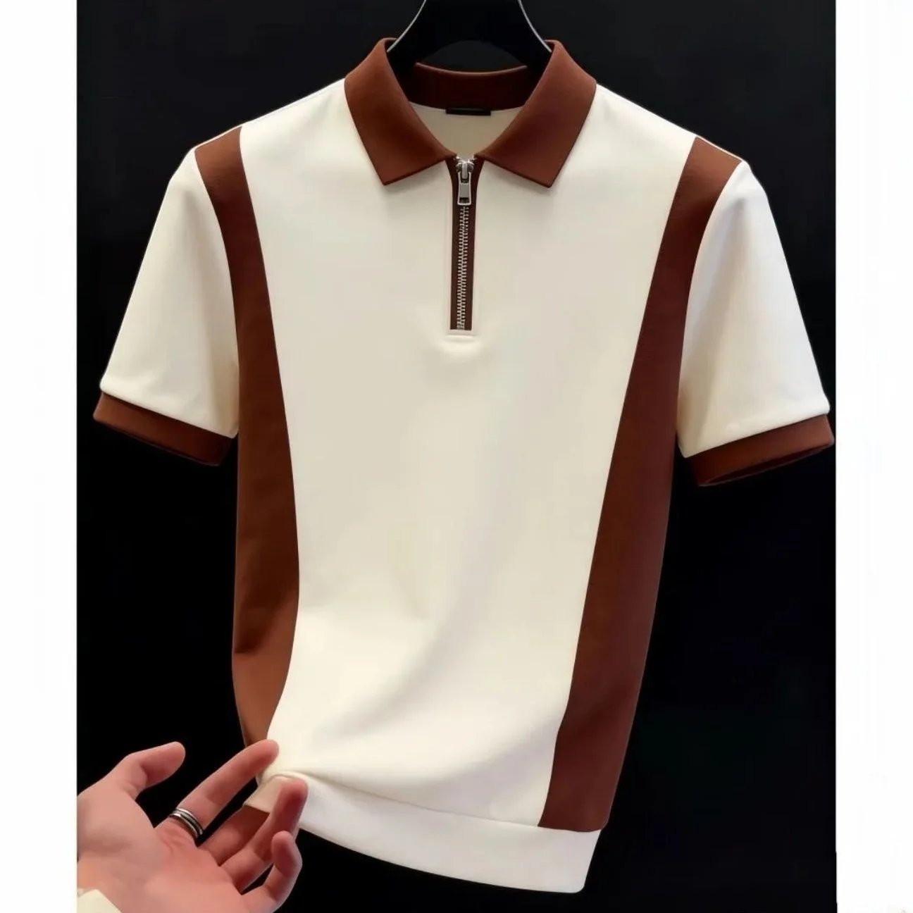 Men's Fashionable European Shirt Summer Short Sleeve Casual Turn-down Collar Business Casual Polyester Breathable Zipper