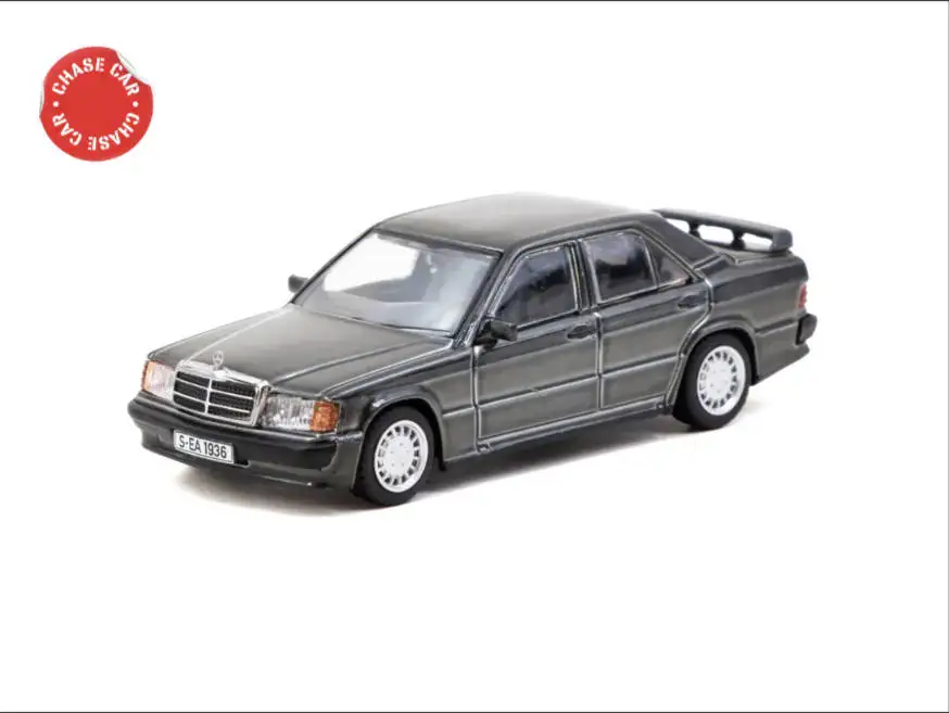 Tarmac Works 1:64 Mercedes-Benz 190 E 2.3-16 Black Diecast Car Model (with Chrome Chase Car) In Stock Ready To Ship
