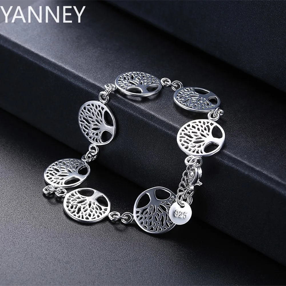 

925 Sterling Silver Bracelet Beautiful Tree Flowers for Women Wedding Nice Fashion Jewelry Wholesale 20CM Noble