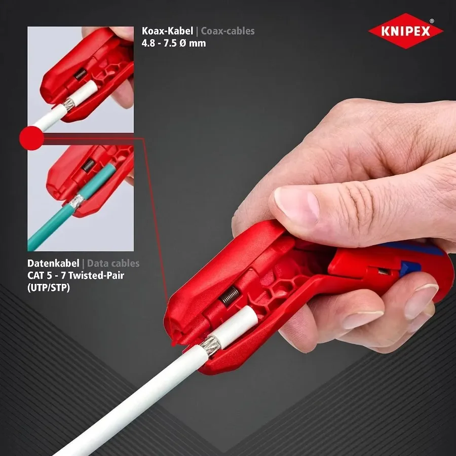 KNIPEX 16 95 01 SB 135mm ErgoStrip أداة تجريد عالمية - اليد اليمنى لتجريد الكابلات المترية