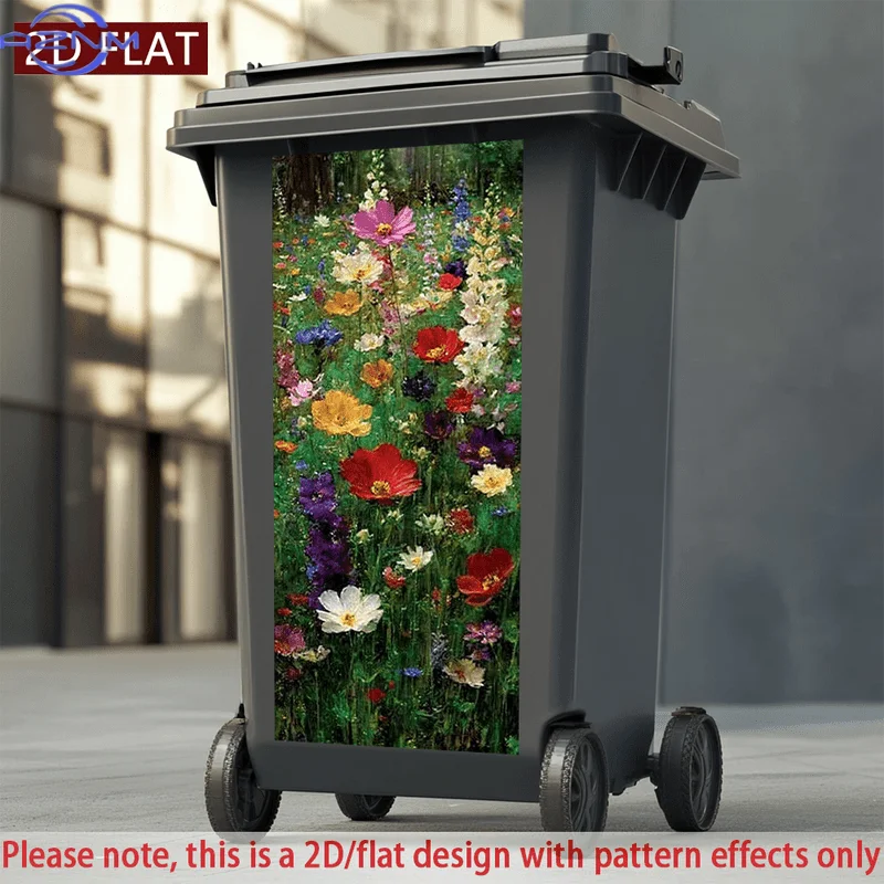 2D/FLAT-Vibrant Flower Field Art Trash Can Sticker Wall Sticker Self - Adhesive PVC Decorative Sticker Waterproof Scratch - Re