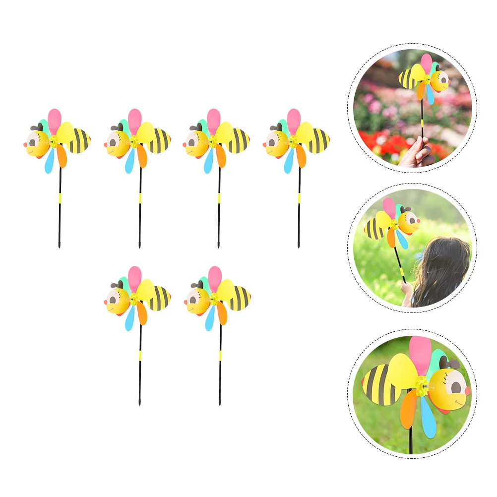 

6 Pcs Sturdy Plastic Animal Windmill Adorable Cartoon Bee Spinners Garden Pinwheels Decorative Windmill for Home for Kids