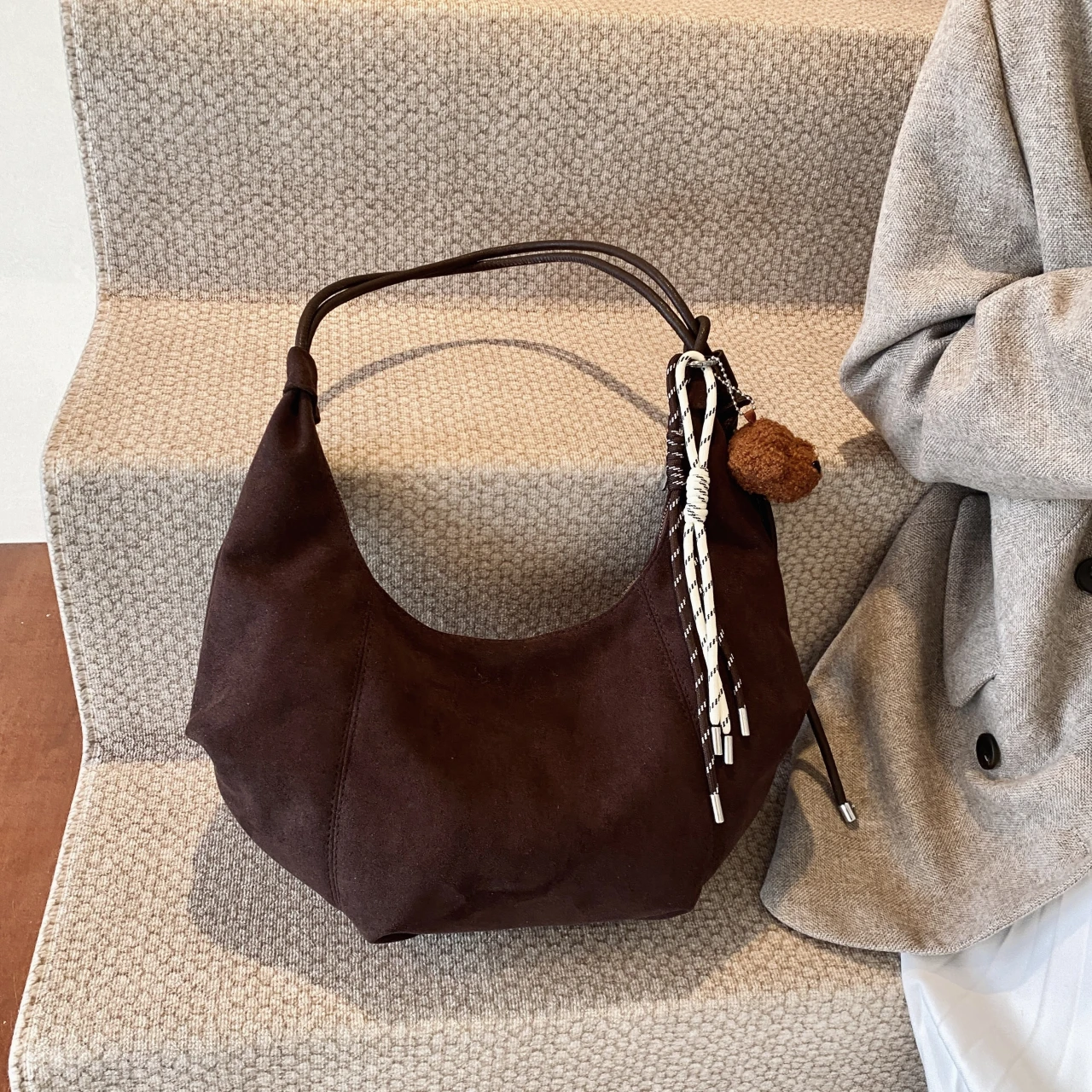 Vintage Suede Tote Bag For Women Autumn Winter New Large Capacity Commute Shoulder Handbags Fashion Trend Underarm Bags Hobo Bag