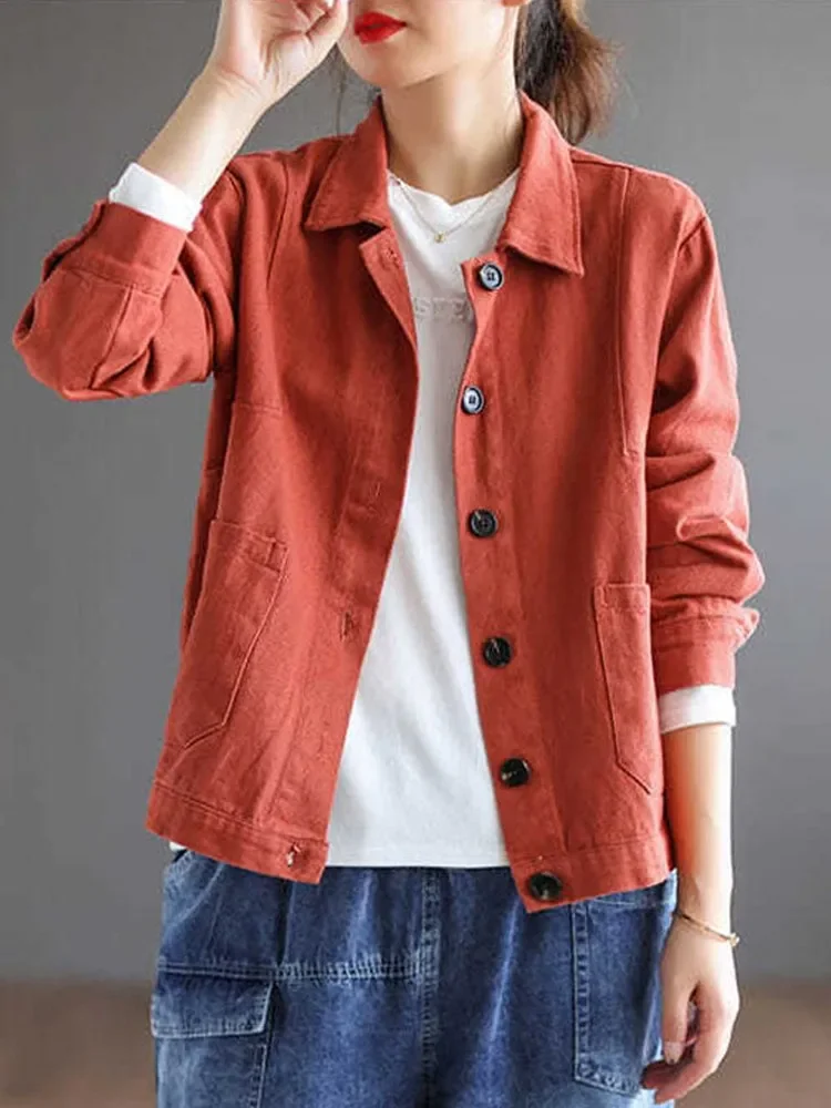 

Новое поступление, осень 2024, винтажный стиль, однотонная универсальная женская верхняя одежда, пальто D480, 100% хлопок, женские повседневные короткие куртки