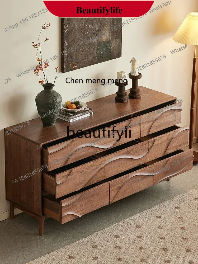 

D178 North American black walnut nine-chest cabinet Nordic simple home living room solid wood locker