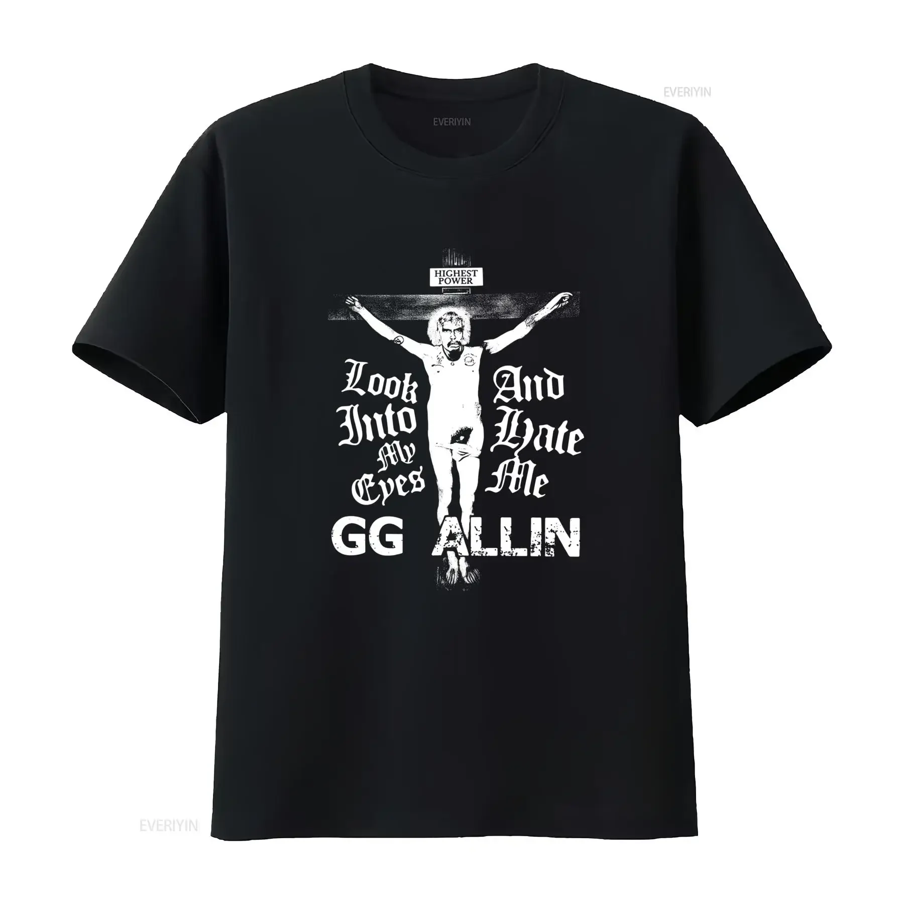 GG Allin Look Into My Eyes Men's T Shirt Highest Power Design Bold Print Perfect for Rock Fans vintage Washed Versatile Soft