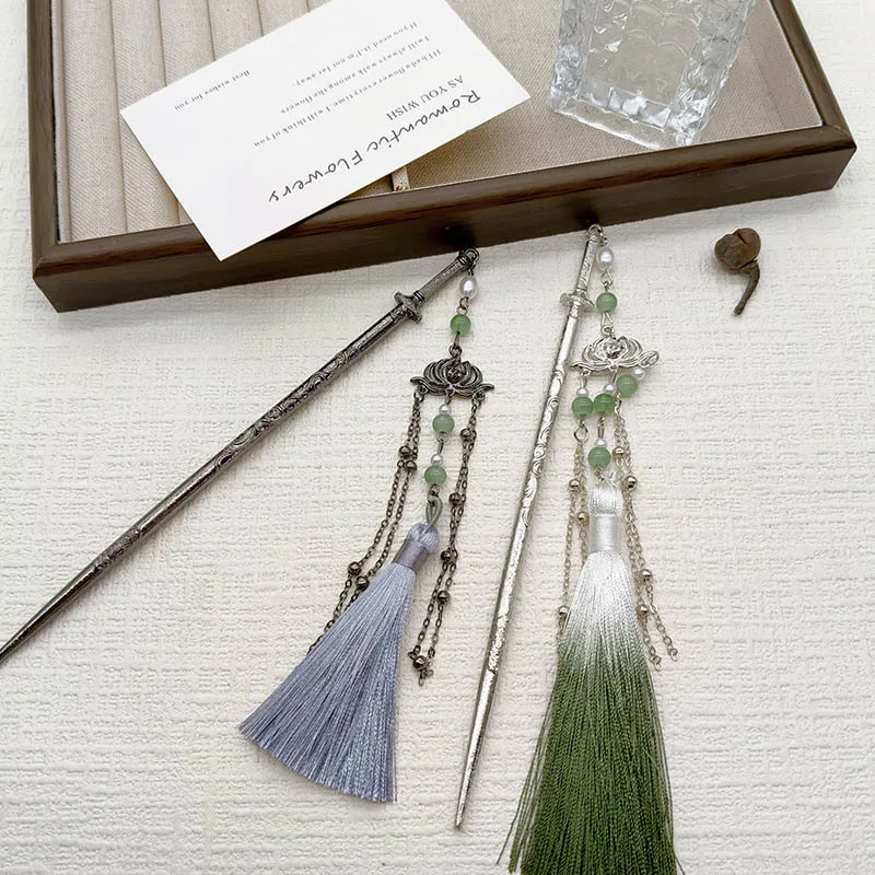 Vintage Sword Tassel Hairpin - Modern Chinese Qipao Hair Stick, Minimalist Hanfu Updo Accessory for Women, Versatile Daily Wear