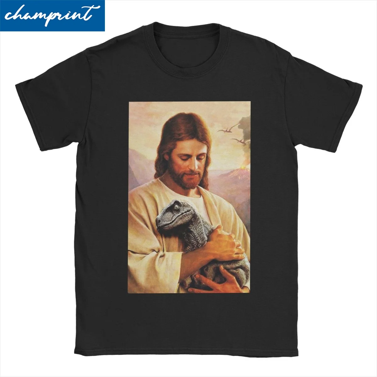 Men Women T-Shirts Jesus Dinosaure Funny Cotton Tee Shirt Short Sleeve T Shirts Crew Neck Clothing Gift Idea