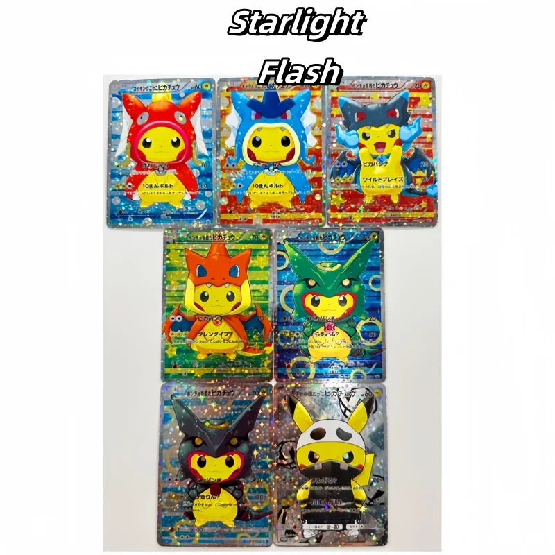 Wersja japońska DIY Pokemon Pikachu Cosplay Charizard Starlight Flash 7 sztuk Anime peryferyjne karty kolekcjonerskie do gier prezent świąteczny