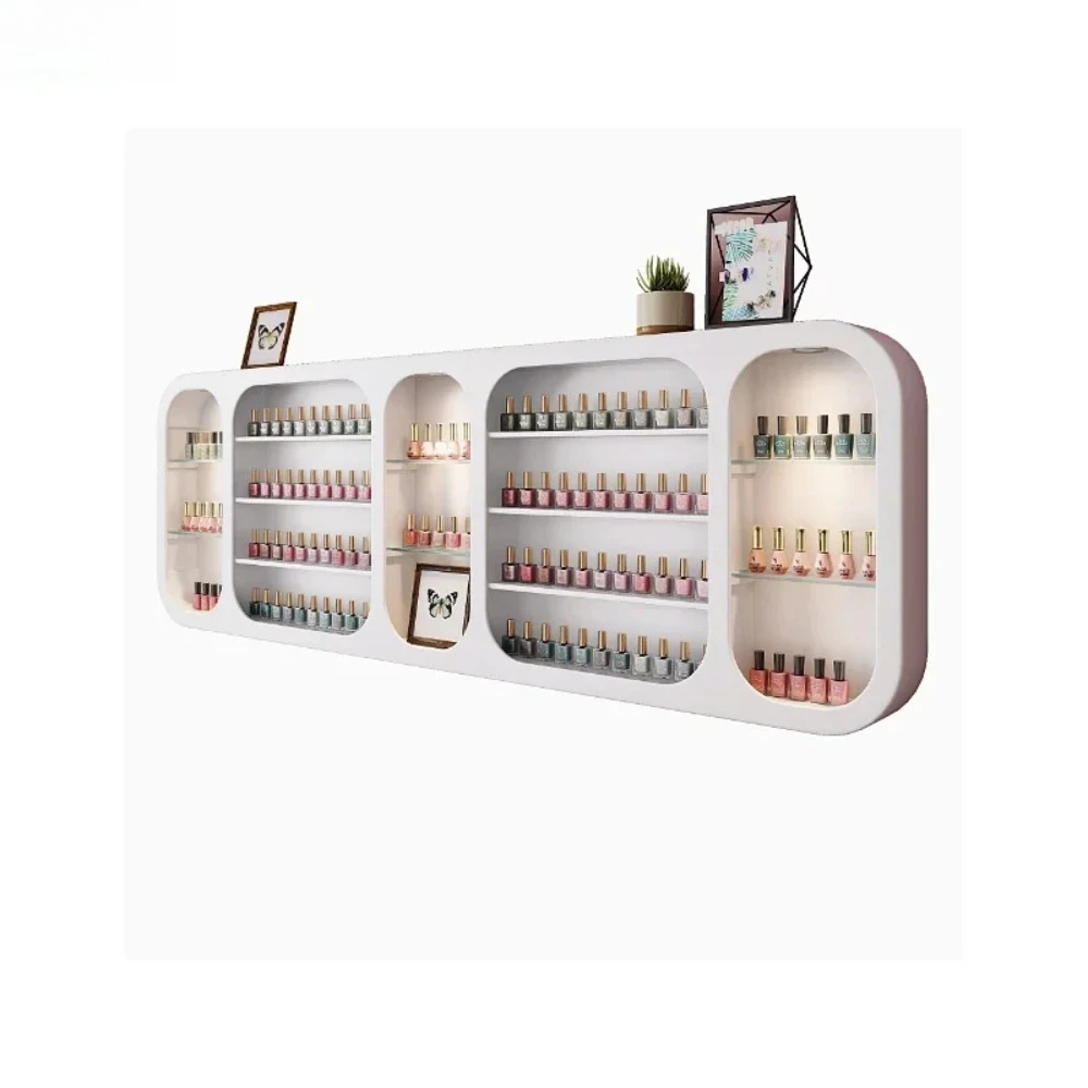 White Wood Salon Manicure Nail Polish Holder Display Shelf Wall-Mounted Nail Polish Display Rack