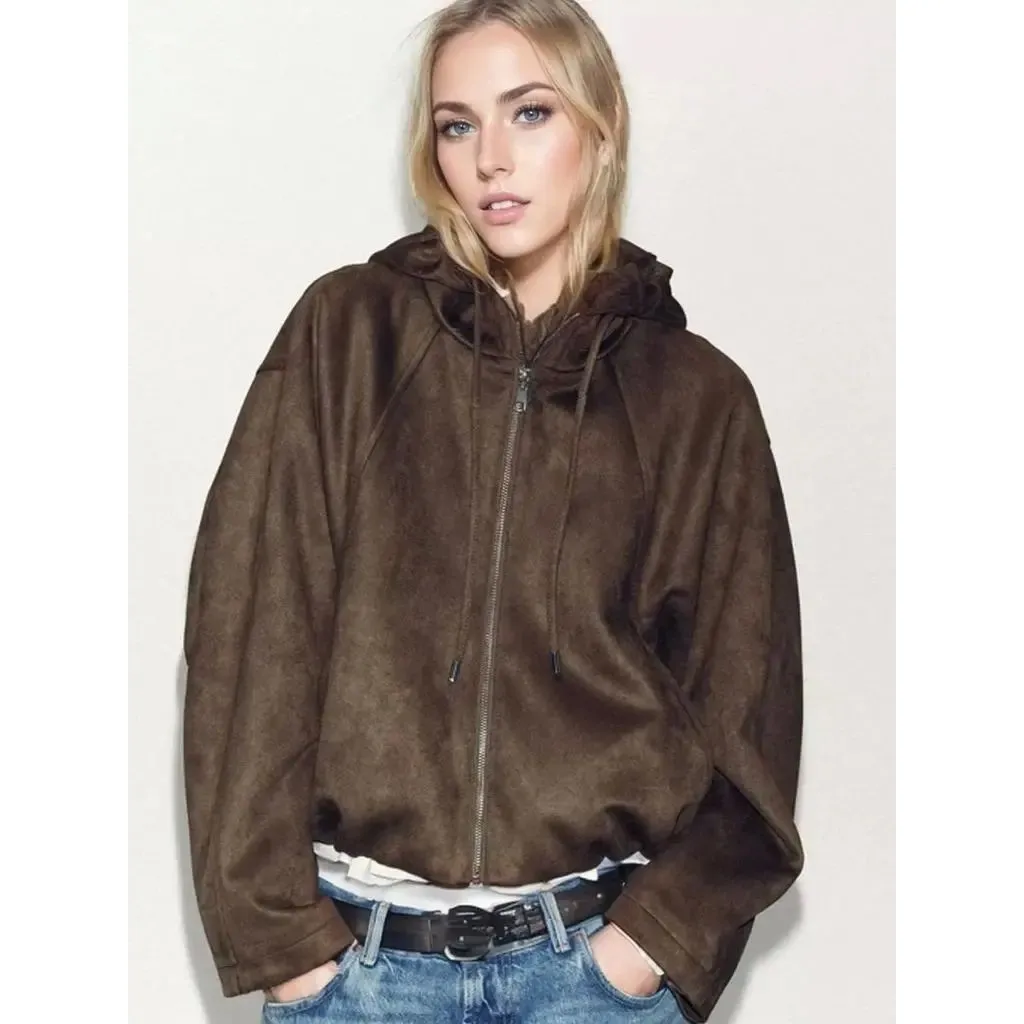 

Women's Casual Suede Jaets Hooded Dstring Coats Autumn Wear Cleanfit Sle Other Material 00% Winter Collection