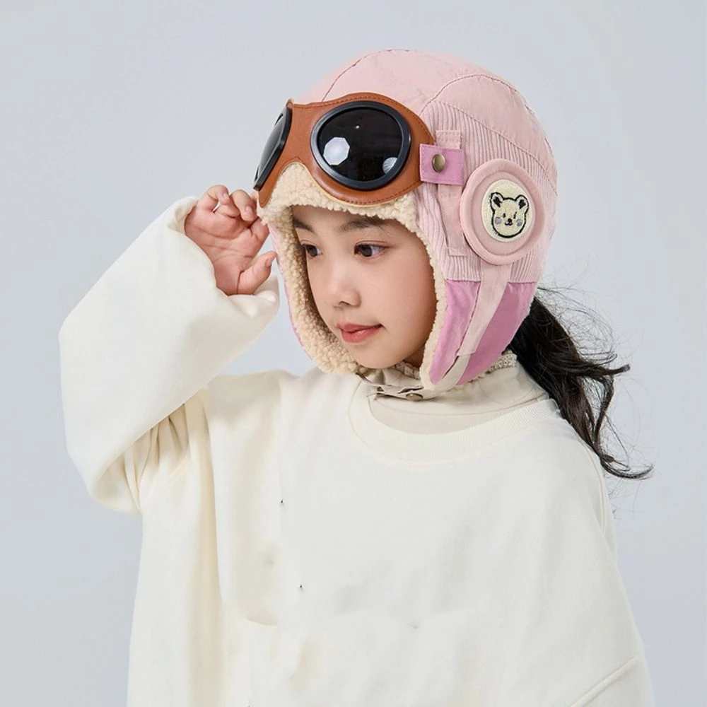 Ear Protection Warm Children's Plush Pilot Hat Cute with Glasses Kids Earflap Hat Thickened Earmuff Lei Feng Hat Outdoor