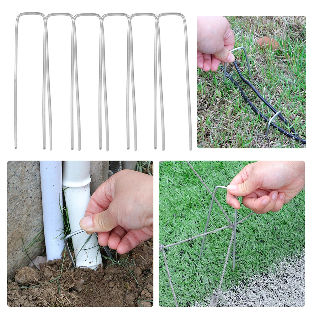 12 Pieces of Lawn Nails 6 Inch Garden Nail Iron Garden Pile U-shaped Fixing Nail Fixing Lawn Tool for Fixing The Fence Bird Net