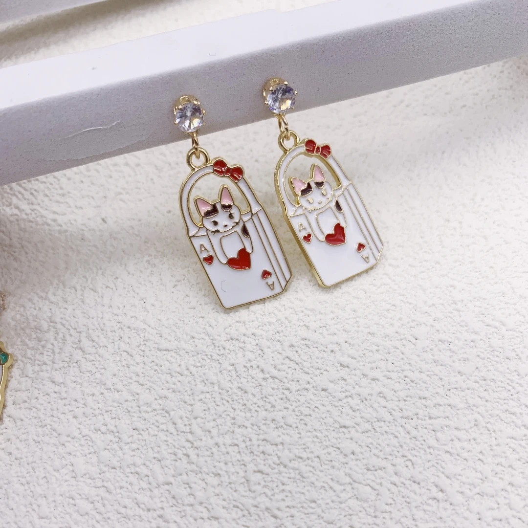 Cute Cat Poker Earrings Women\'s earrings  Fashion Jewelry Wholesale