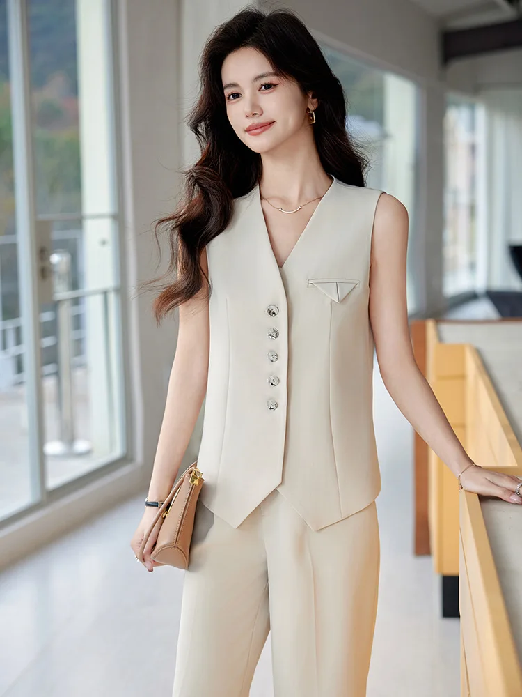 Fashionable Casual Suit Suit Women's Summer2024New Small Sleeveless Vest Top Wide Leg Pants Two-Piece Set