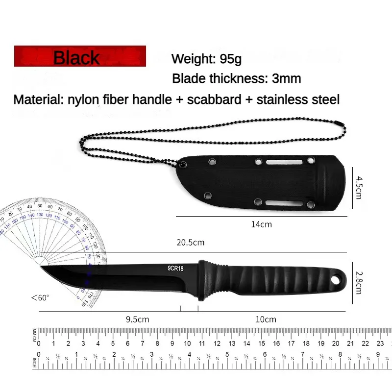 Outdoor survival portable knife, high hardness self-defense knife, portable small straight knife with sheath, hanging chain