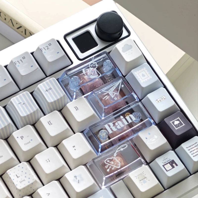 Listening To The Rain Theme Keycaps Set PBT/PC Cherry Profile Sublimation Custom Original Handmade for Keyboard Accessories DIY