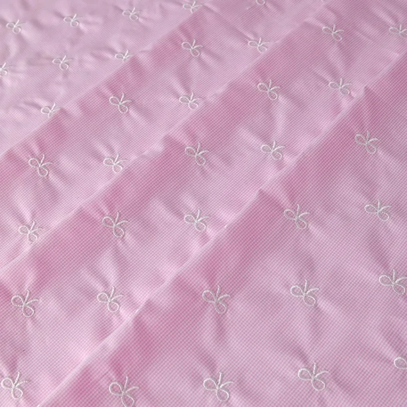 

Розовая клетчатая лиоцелевая ткань с вышивкой банта для классической рубашки, детской одежды, весна-лето, кукольная одежда ручной работы «сделай сам»