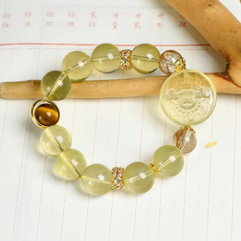 2025New Trendy Single-Strand Yellow Crystal Stone Bracelet - High-Quality Polished Design for Young Adults