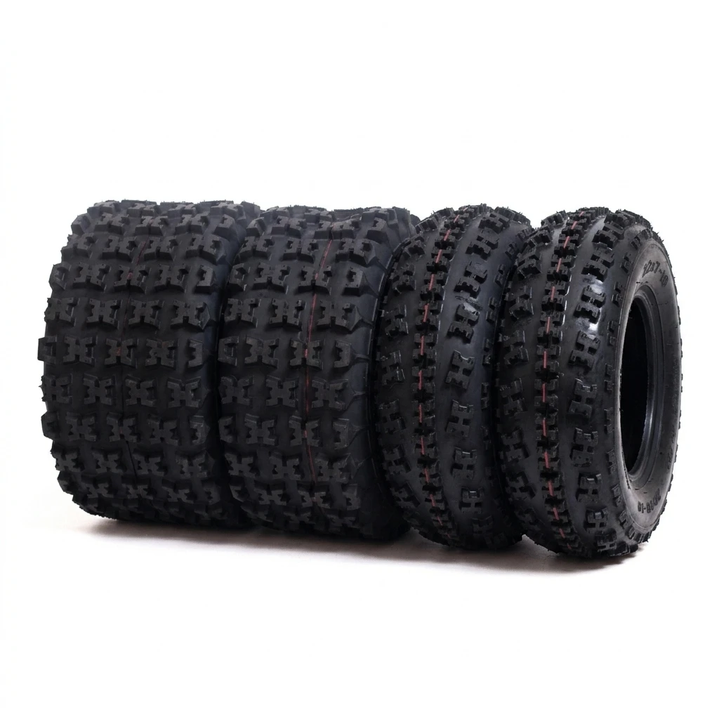 Set 4 ATV Mud Tires 22x7-10 20x10-9, Directional V-Tread Sport Quad Tubeless Tyres 4PR All Terrain Sand Trail Riding Upgrade.