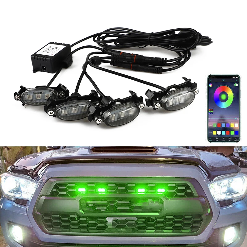 Car Grille LED Lights For Toyota For Tacoma For Ford F150 Raptor Style RGB Colorful Lamp Kits Wireless Bluetooth Control Lights