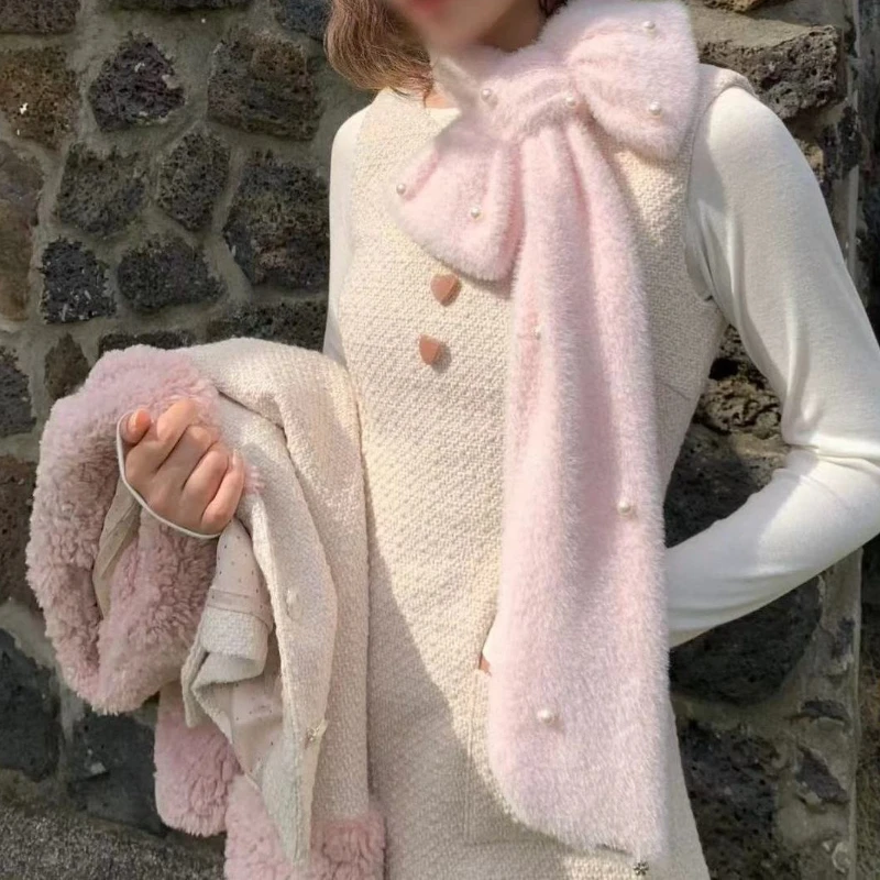 Kawaii لطيف وشاح القوس الديكور الأوشحة الموضة Y2K اليابانية الحلو الخريف الشتاء الدفء رقيق ثقافة فرعية وشاح