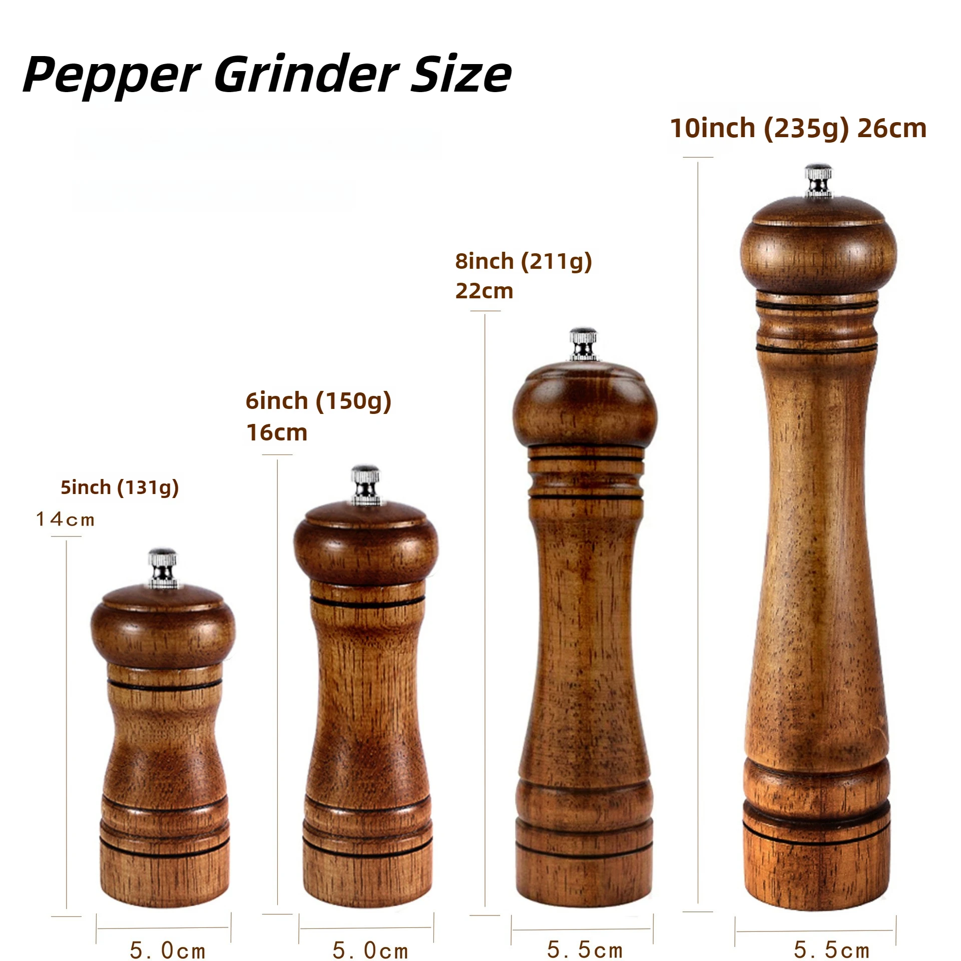 Wooden Kitchen Pepper Grinder,Manual Pepper Mill with Ceramic Core,5/8/10″ Flavouring Bottle,Restaurant Salt and Pepper Grinder