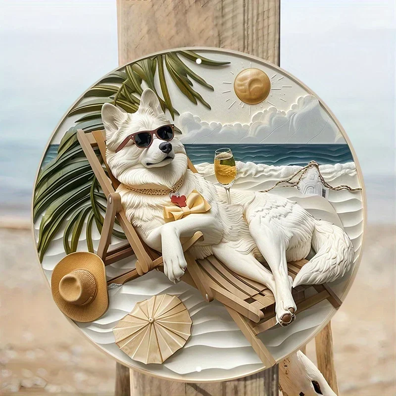 Aluminium-Metallschild, 2D-Logo, flacher kreisförmiger Kranz, Schlafsaal-Dekoration, Valentinstagsgeschenk, Hippie-Thema, Husky-Haustier-Dekoration
