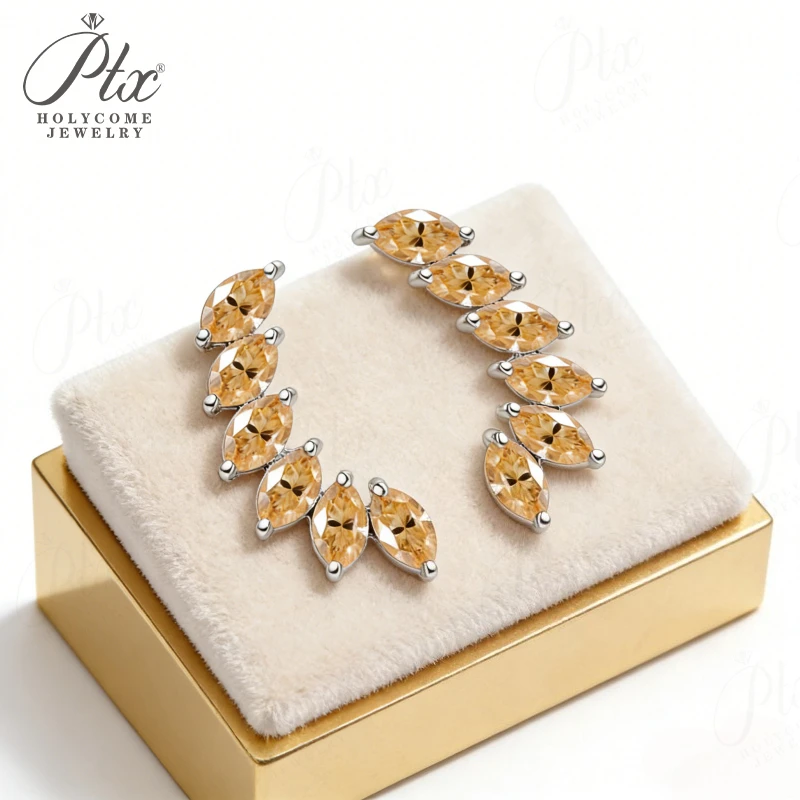 Stud Earrings 6-stone Marquise Cut Moissanite Diamond 925 Sterling Silver Plated 18k Gold Wing Shape Gifts Charms Hypoallergenic