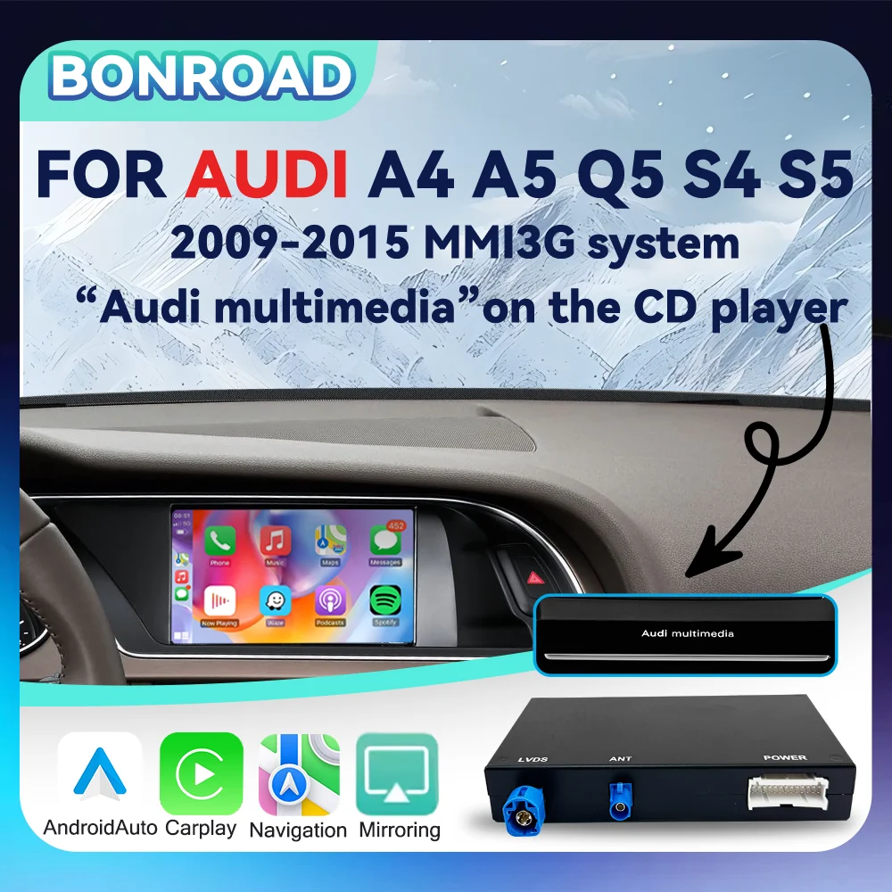 Adattatore di interfaccia wireless CarPlay Android Auto per Audi A4 B8 A5 Q5 S4 S5 2009-2015 con fotocamera inversa AirPlay Mirror Link