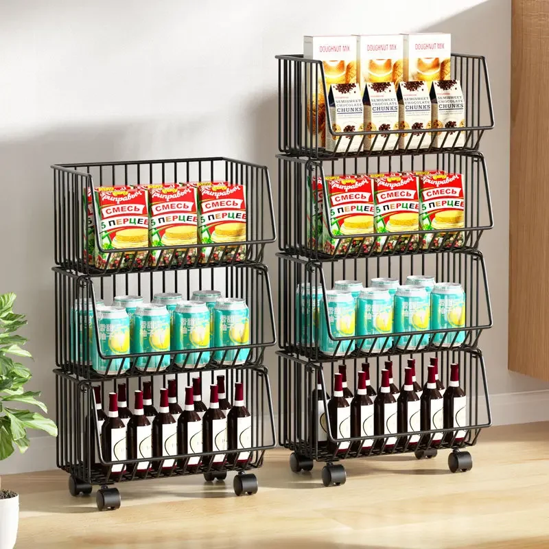 

Cartoon Steel Kitchen Cart Vegetables Fruits Snacks Grocery Storage Shelf Household Store The Basket 2/3/4/5 Tier Rolling Cart