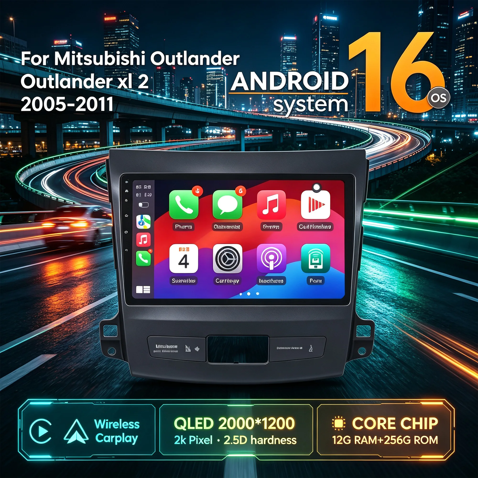 9 inch Carplay For Mitsubishi Outlander xl 2 2005-2011 Car Radio Android 16 Wireless  Multimedia Navigation Touch 2K QLED Screen