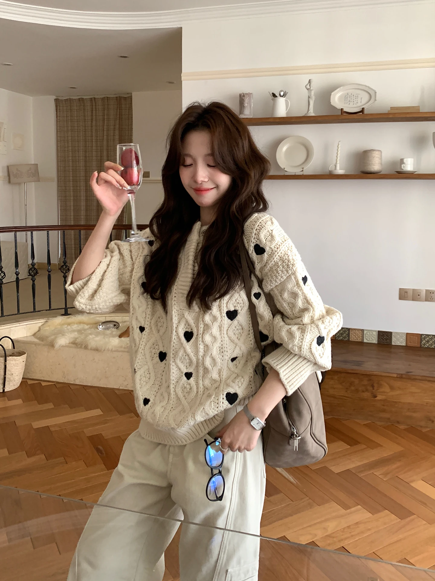 

Even-wen Winter Ce Knitted Sweater Korean Sle High nce Sensation Autumn Winter Precise Heart aped Twist Swe...